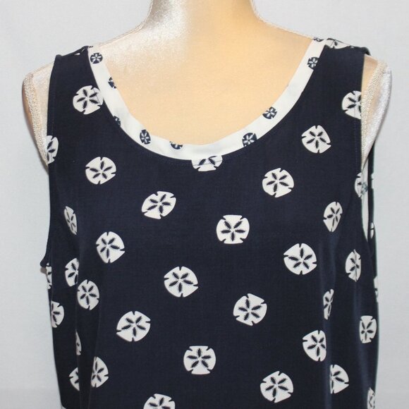 Kaari Blue Sand Dollar Print Navy and White Sleeveless Top - Picture 2 of 13